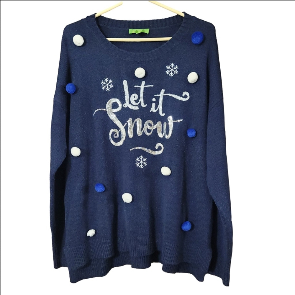 Christmas Let it Snow crewneck sweater navy 100% Acrylic*